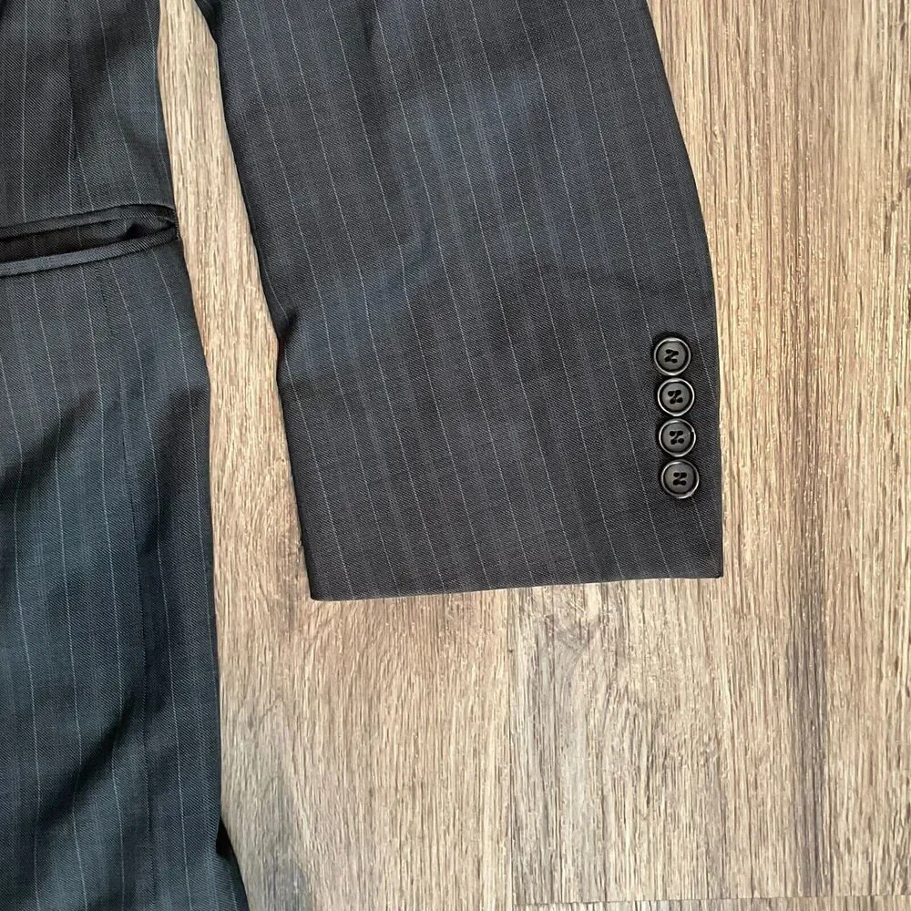 Canali Suit Jacket Pure Wool Blazer‎ Sport Coat Black Pinstripe Italy Size 54L